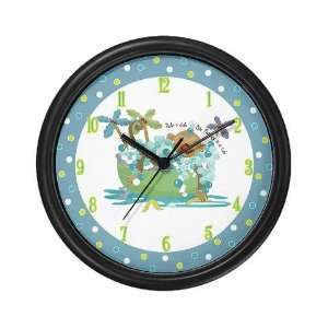    Blue and Green Monkey in the Tub Wall Art Clock