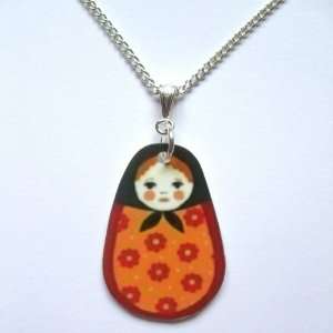 Sour Cherry Silver plated base Nested Russian Doll Necklace 3