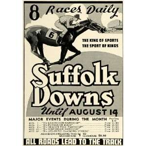  1936 Ad Suffolk Downs Race Track Horses Massachusetts 