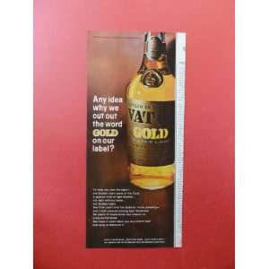 Vat 69 Gold Scotch,1967 Print Ad. (big gold bottle) Original Vintage 