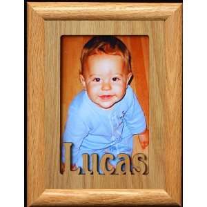  5x7 Lucas ~ Portrait Laser Cut Oak PHOTO NAME FRAME 