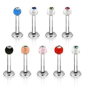 Labret with Clear Crystal on Aqua Acrylic Ball   14G   3/8   Sold as 