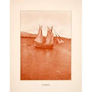 1902 Print Caique Fishing Boat Ship Poros Island Greece Marine 