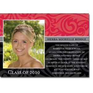 Noteworthy Collections   Graduation Invitations (Damask   Red & Black 