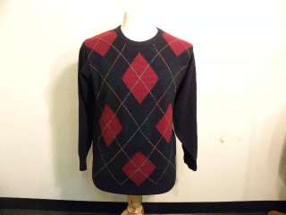 LYLE & SCOTT Mens Blue/Red Argyle Cashmere Sweater M/L  