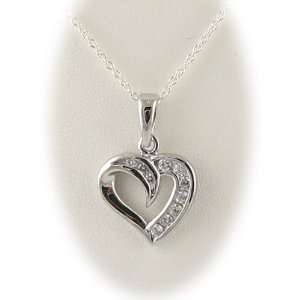  Channel set CZ Heart Sterling Silver Pendant Cable Chain 