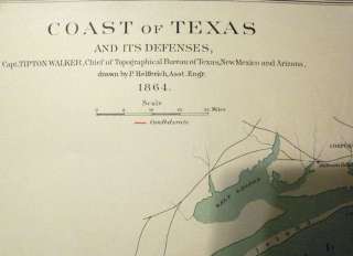 Texas 1864 Map Civil War Confederate Forts Galveston Corpus Christi 