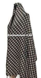 Large 2 Ply 100% Cashmere Houndstooth Scarf Shawl Wrap  