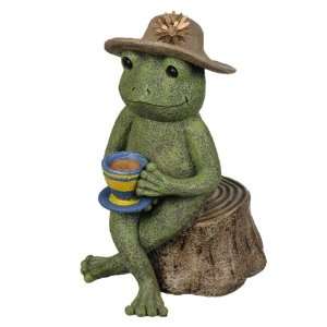  Frog Sitting On A Stump And Drinking Tea Figurine From 