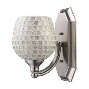  1 Light Vanity In Satin Nickel And Silver Mosaic Glass 