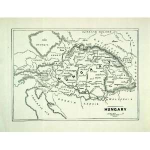  1901 Wood Engraved Map Hungary Adriatic Sea Kingdom 