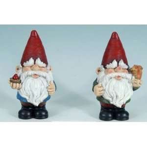  8  Gnome Pair with Squirrel and Bird Garden Statues 