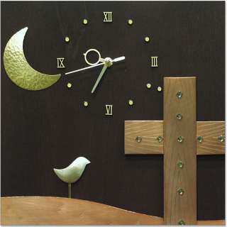 Wood&Bronze Wall Clock / Cross Clock / Artist Works  