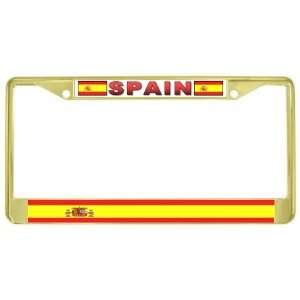  Spain Spanish Flag Gold Tone Metal License Plate Frame 