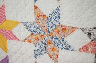 30s Touching Stars Hand Stitched Antique Quilt ~Nice Vintage Fabrics 