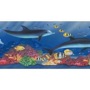   Blue and Yellow Beach Tropical Fish Wallpaper Border