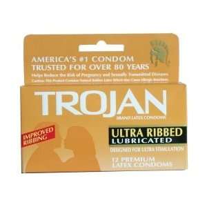   Ribbed Lubricated Condoms Trojan Premium Latex Comdoms, 48 Condoms