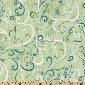  44 Wide Wrap It Up Flourish Sage/Silver Fabric By The 