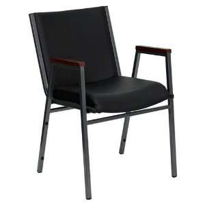  Thickly Padded, Black Fabric Stack Chair With Arms Office 