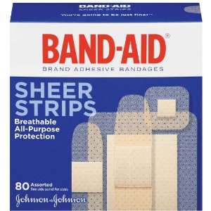  Band Aid Bandages, Brand Adhesive, Sheer Strips, Assorted 