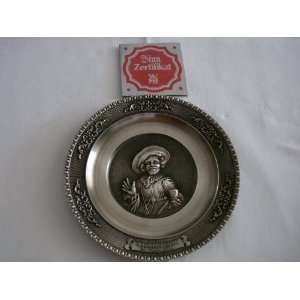  German Pewter Plate    the Merry Drunk 
