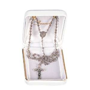  Baptismal Rosary   3mm Rhodium Plated Beads   12 Chain 