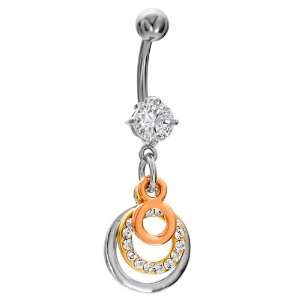   Tri Colored CZ Crystal Hoops Belly Button Navel Ring Dangle Jewelry