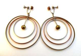   Modern TAXCO Mexico SIGNED Mixed Metals ATOMIC Kinetic EARRINGS  