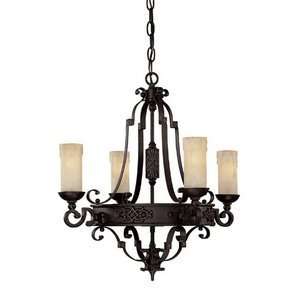   Chandelier, Rustic Iron Finish with Rust Scavo Glass