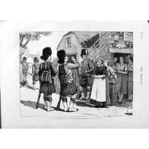  1874 SCOTTISH SOLDIERS KILTS STREET SCENE PEOPLE PRINT 