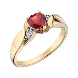  Garnet Heart Promise Ring with Diamonds in 10K Yellow Gold 