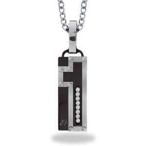  Luca Barra Mens Necklace in White/Black Steel with White 