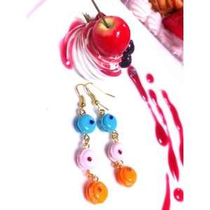 Macaron earrings long chain with 3 miniatures 2/Adorable fake dessert 