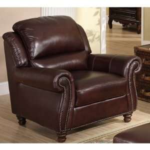  Transitional Curved Arm Leather Chair in Dark Burgundy 