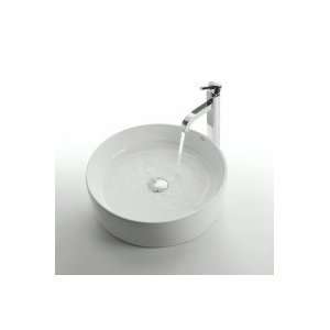 Kraus Kraus White Round Ceramic Vessel Sink and Ramus Faucet Chrome 