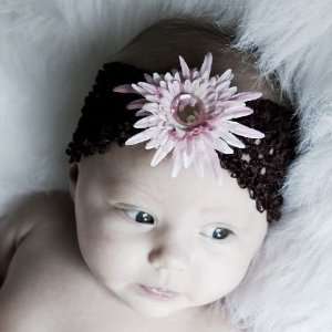 Baby Headband Brown With Light Pink Flower
