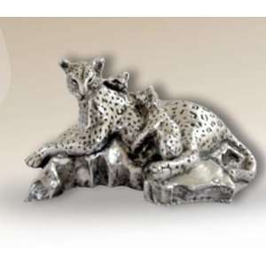  Silver Leopard and Cubs Sculpture