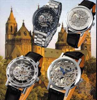 New Men Skeleton Transparent / Automatic Mechanical Stainless Steel 