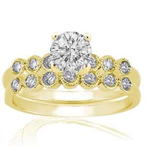 90 Ct Round Diamond Engagement Wedding Bazel Rings Set SI2 F 14K Cut 