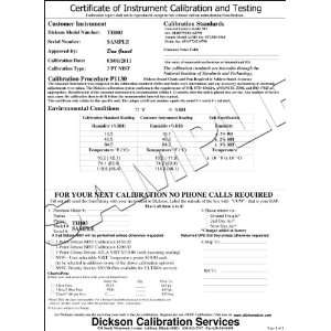 Dickson N350 3 Point NIST Traceable Re Calibration Certificate  