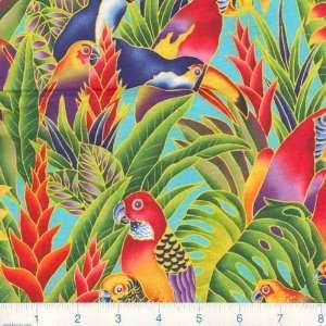  45 Wide Wildlife Paradise Toucans & Parrots Aqua Fabric 