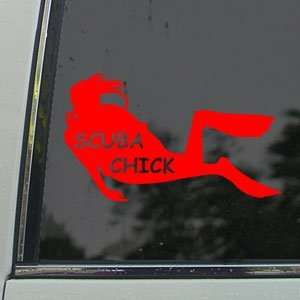  Scuba Chick Red Decal Scuba Dive Diver Window Red Sticker 