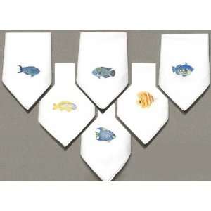  100% White Cotton Hand Embroidered Napkins Tropical Fish 