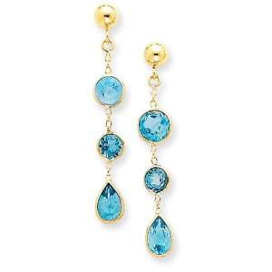  14k Gold Blue Topaz Gemstone Dangle Earrings Jewelry