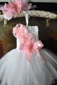 baby tutu dress with lace flower bow girl pink 0,1,2  