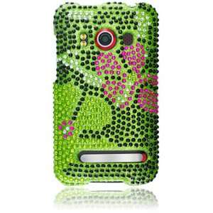  HTC Evo 4G Full Diamond Graphic Case   Green Daisy Cell 