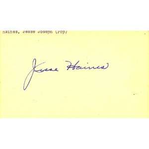  Jesse Haines Autographed 3x5 Card J. Spence Authenticated 