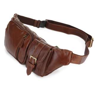   Genuine Leather Mens Daek Brown Hiking Bag Waist Bag Fanny Pack Purse