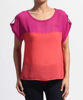   Dolman Sleeve COLORBLOCKED BLOUSE Modern Sheer Crepe Shirt Top  