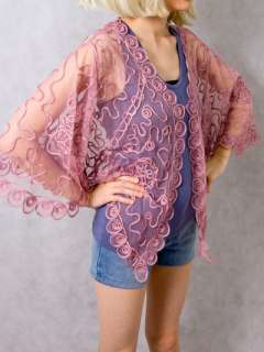   Sheer draped crochet CAPE kimono gypsy Dance angel Lurex JACKET  